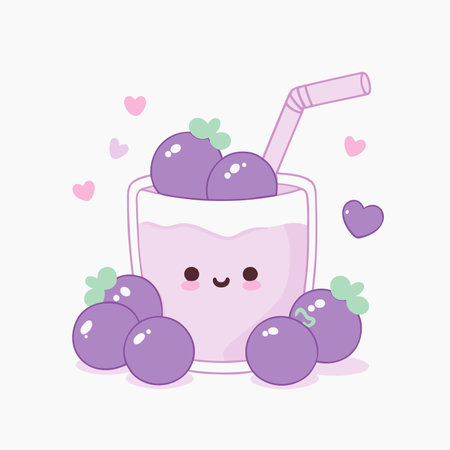 Cute kawaii smoothie drink with berries, kawaii character vector illustration food icon, generative aiの素材