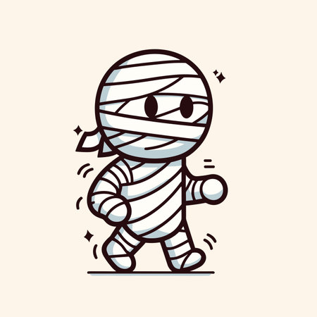 Cute mummy cartoon character. Vector illustration in doodle style, kawaii Halloween, generative aiの素材