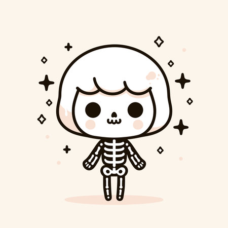 Cute kawaii girl with a skeleton costume, Halloween style sticker, vector illustration, generative aiの素材
