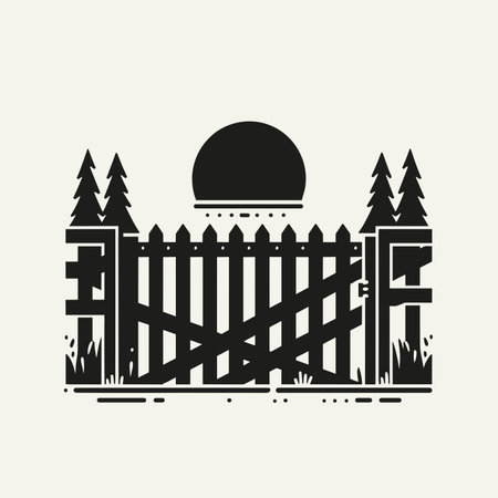 Wooden fence icon in simple style on a white background. Vector illustration of garden element, generative aiの素材