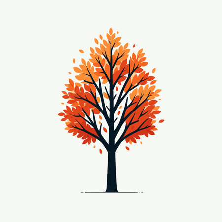 Autumn tree with orange leaves, beautiful fall seasonal tree icon, Vector illustration in flat style, generative aiの素材