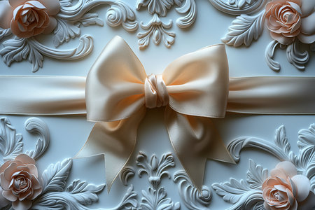 3d render of a beige satin bow on a white backgroundの素材
