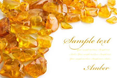 Amber on white background with sample textの写真素材