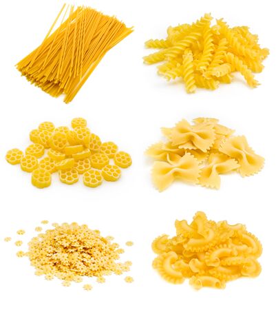 Collection of italian pasta portion isolated on white backgroundの写真素材
