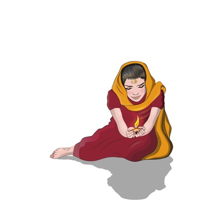 Girl holding a lampのイラスト素材