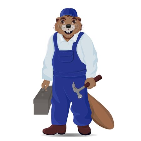 Character beaver as a repairman slyarのイラスト素材