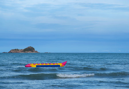 Banana boat in sea and blue sky. Thai Sport outdoor.の写真素材