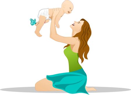 Mother and baby playing and laughing. Happy family.のイラスト素材