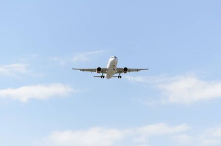 MADRID, SPAIN - MAY 23th 2015: Aircraft -Airbus A320-214-, of -Iberia Express- airline, landing on Madrid-Barajas -Adolfo Suarez- airport, on May 23th 2015.のeditorial素材