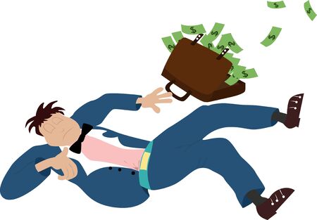 Vector illustrated falling business man with briefcase with full of moneyのイラスト素材