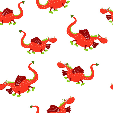 Vector illustrated seamless pattern of cute dragons.のイラスト素材