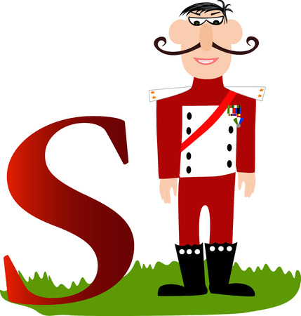 Cartoons alphabet letter S with smiling soldier.のイラスト素材