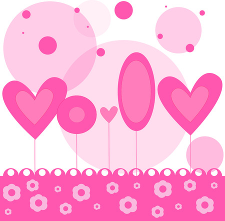 Vector illustrated pink forest background with heart like trees.のイラスト素材