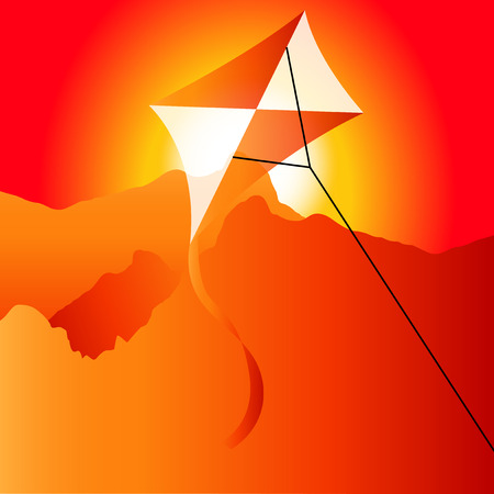 Peaceful scene with kite and sunset on the background.のイラスト素材