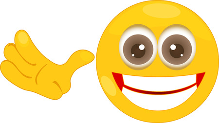 Illustration of cartoon smiley waving his hand.のイラスト素材