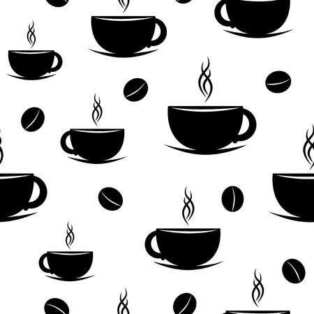 Vector illustrated seamless warm coffee cup and beans silhouette.のイラスト素材