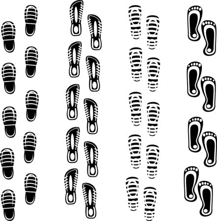 Set of various shoe prints isolated on white background.のイラスト素材