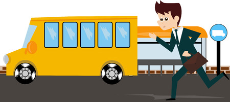 Cartoon businessman trying to catch the bus.のイラスト素材