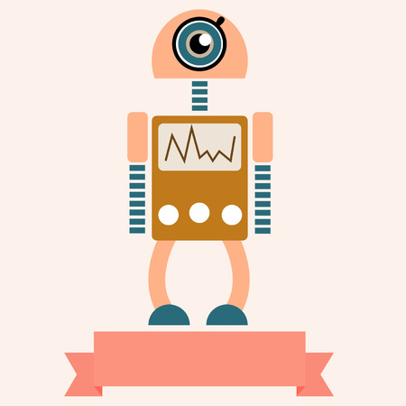 Retro robot toy icon and illustration  with ribbon.のイラスト素材