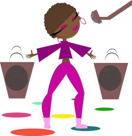 Vector illustrated cute afroamerican woman dancing and singing.のイラスト素材