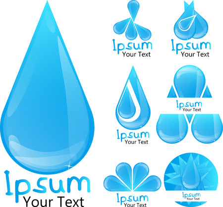 Vector blue water and drop icons or logs set isolated on white background.のイラスト素材