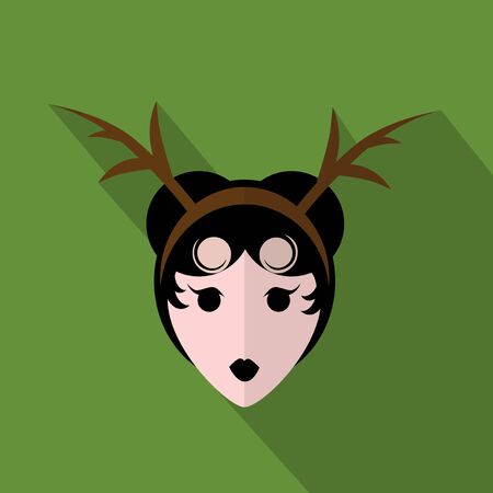 Woman head with attire icon with long shadow on green background.のイラスト素材