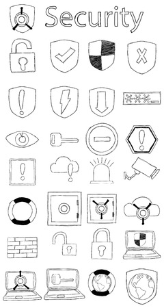 Vector, hand drawn, doodle security icon set.のイラスト素材