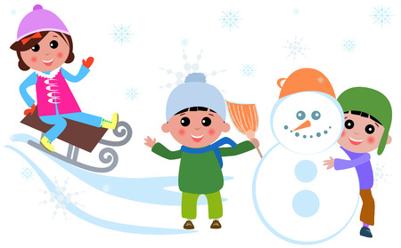 illustration of cute kids playing Winter games.のイラスト素材