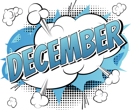 December - Comic book style word on comic book abstract background.のイラスト素材
