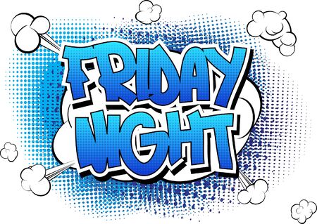Friday Night - Comic book style word on abstract background.のイラスト素材