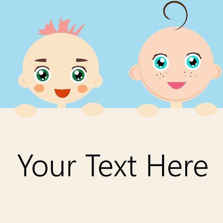 illustrated cartoon babies holding a blank banner.のイラスト素材
