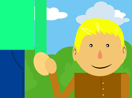 illustrated cartoon father and son holding hand in hand.のイラスト素材