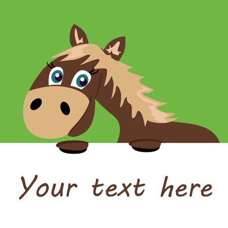 Vector illustrated cartoon horse holding blank paper.のイラスト素材
