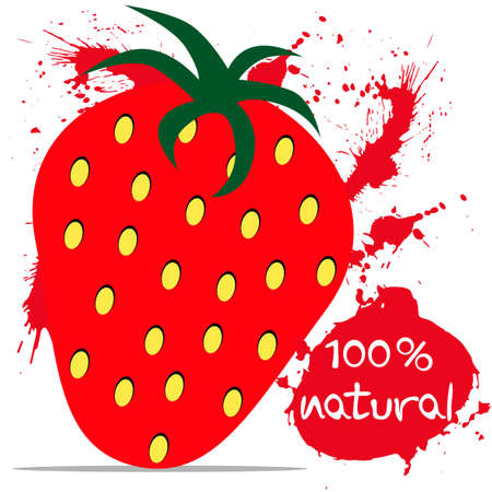 Strawberry and 100 percent natural text, on white background.のイラスト素材