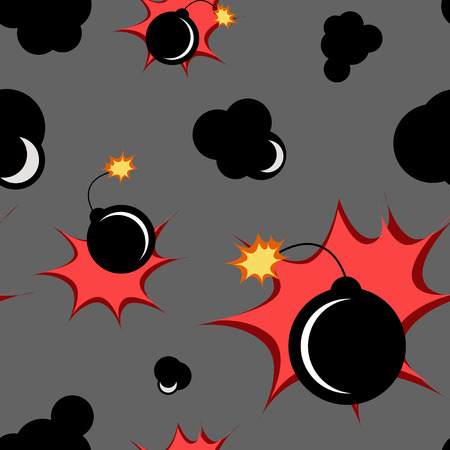 Illustration of a seamless pattern with black bomb and splash.のイラスト素材
