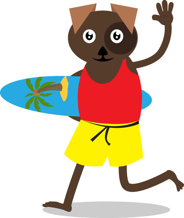 Vector illustrated cartoon dog with his surfboard.のイラスト素材