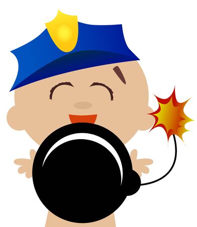 Illustration of an adorable kid running with bomb.のイラスト素材