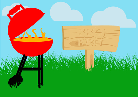 BBQ party poster. Cartoon style vector illustration.のイラスト素材