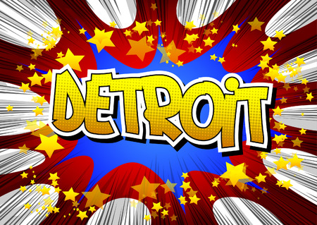 Detroit - Comic book style word on comic book abstract background.のイラスト素材