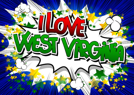 I Love West Virginia - Comic book style word on comic book abstract background.のイラスト素材