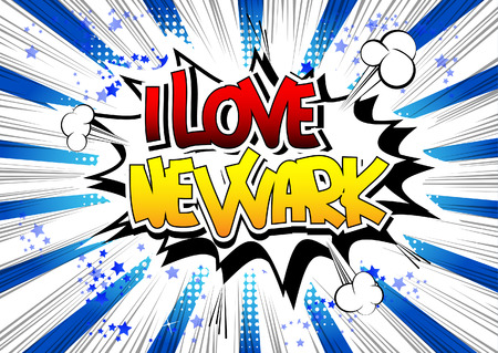 I Love Newark - Comic book style word on comic book abstract background.のイラスト素材