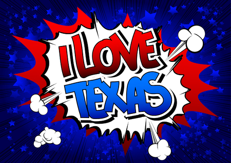 I Love Texas - Comic book style word on comic book abstract background.のイラスト素材