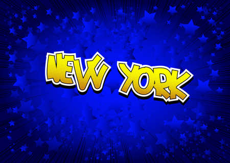 New York - Comic book style word on comic book abstract background.のイラスト素材