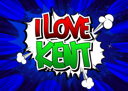I Love Kent - Comic book style word on comic book abstract background.のイラスト素材