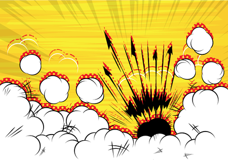Comic book illustration of an explosion with white clouds.のイラスト素材