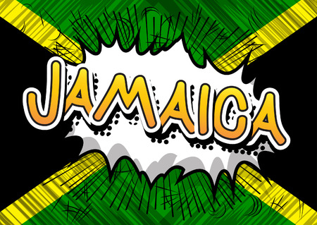 Jamaica - Comic book style text on comic book abstract background.のイラスト素材