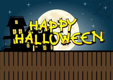 Vector illustrated cartoon Happy Halloween greeting card.のイラスト素材