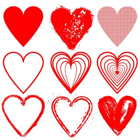 Set of red vector hearts shape cartoon icons.のイラスト素材