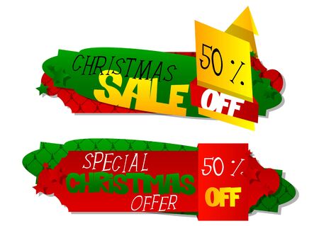Vector illustrated Christmas sale vector banners with shadowsのイラスト素材