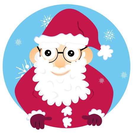 Happy Santa Claus in a blue circle on white background.のイラスト素材